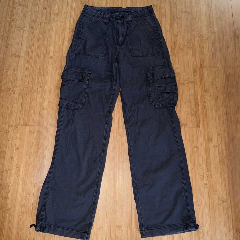 American Eagle Baggy Jogger Cargo Pants Womens 2 Navy Blue Hi Rise FLAW